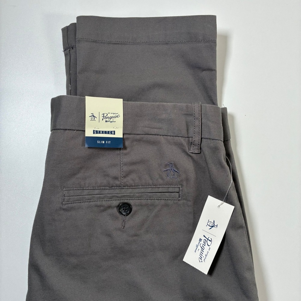 NEW Original Penguin Chino Pants 33x32 Castlerock Grey Slim Fit Stretch